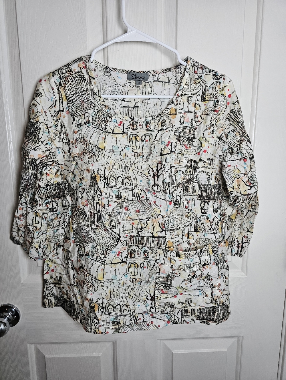 Shana Cityscape Wearable Art Blouse Shirt Size XS